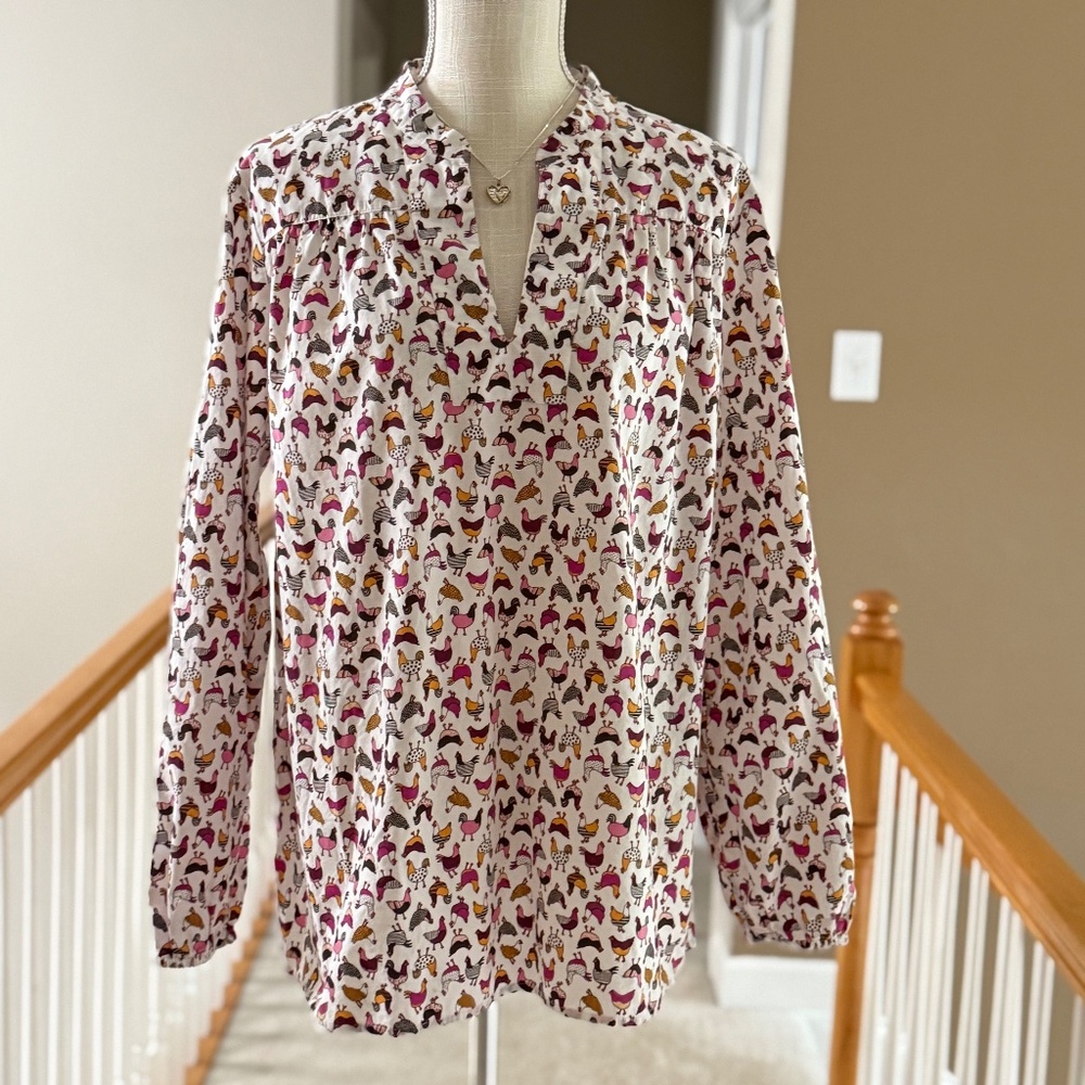 Lands End Cotton Peasant Top Large Tall Chicken Farm Homestead